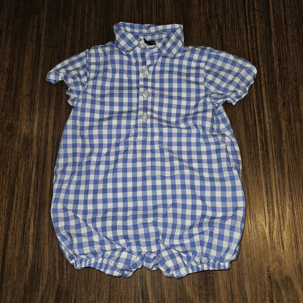 Janie and Jack Blue and White Gingham Romper